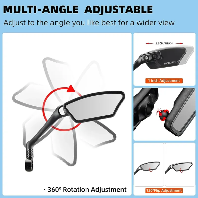 Rockbros HD Blast-Resistant All-round Angle Adjustable Retractable Right Mirror in Black-3