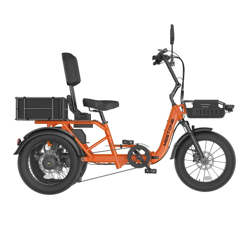 Meetone Breeze 2.0 Full Suspension Folding Electric Trike in Orange