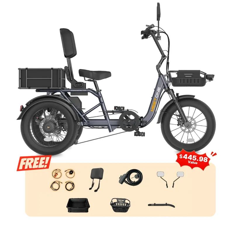 Meetone Breeze 2.0 Full Suspension Folding Electric Trike in Grey-1