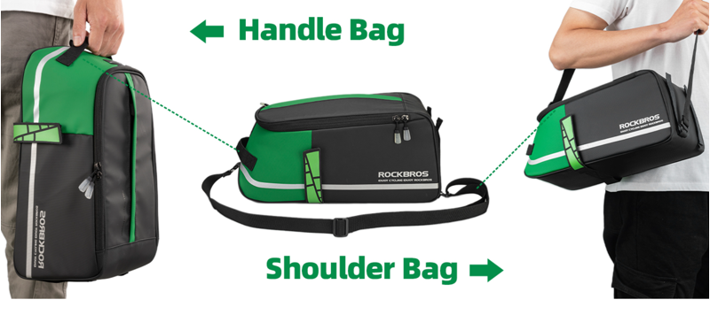 Trunk Bag - Green - Rear Rack Reflective Straps-2