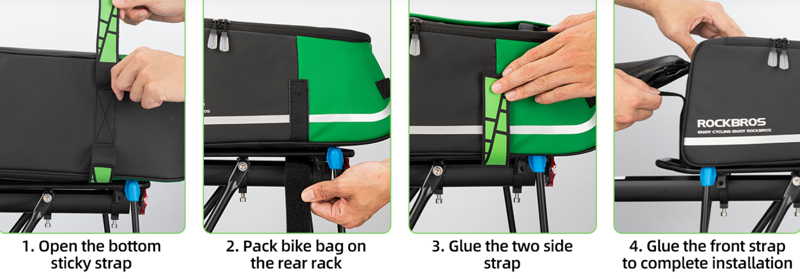 Trunk Bag - Green - Rear Rack Reflective Straps-3