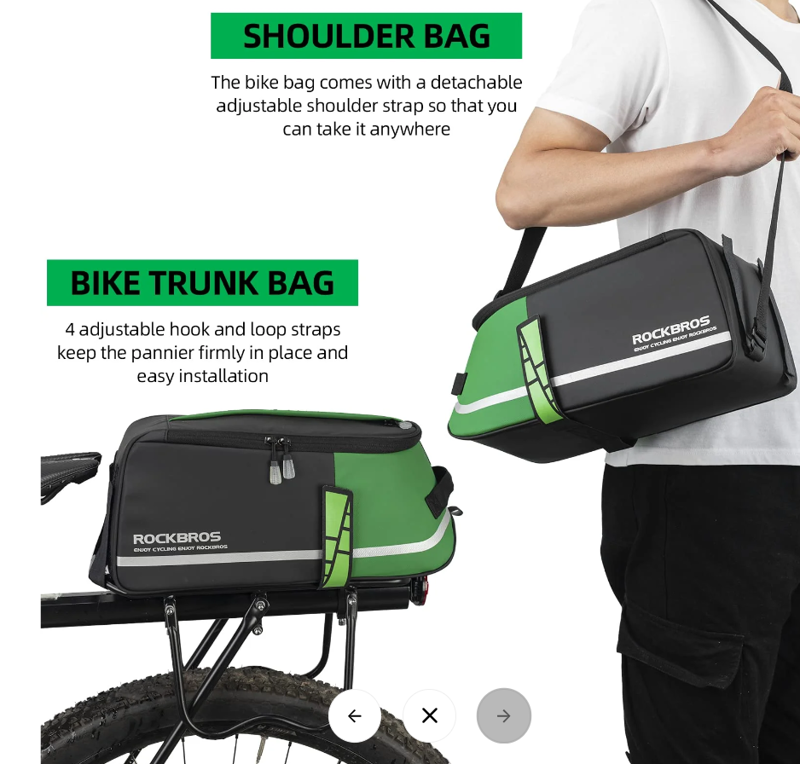 Trunk Bag - Green - Rear Rack Reflective Straps-8