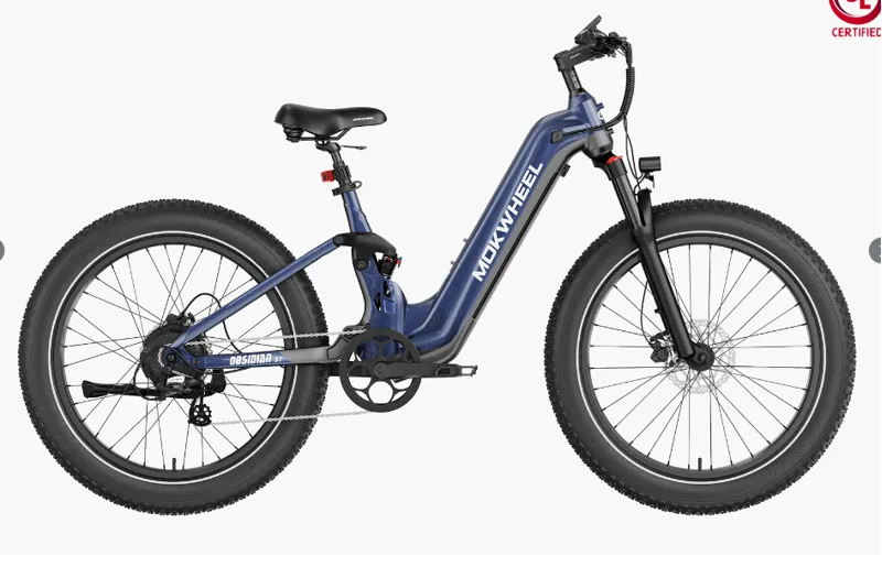 Mokwheel Obsidian 2.0 Full Suspension E-bike in Blue and Grey
