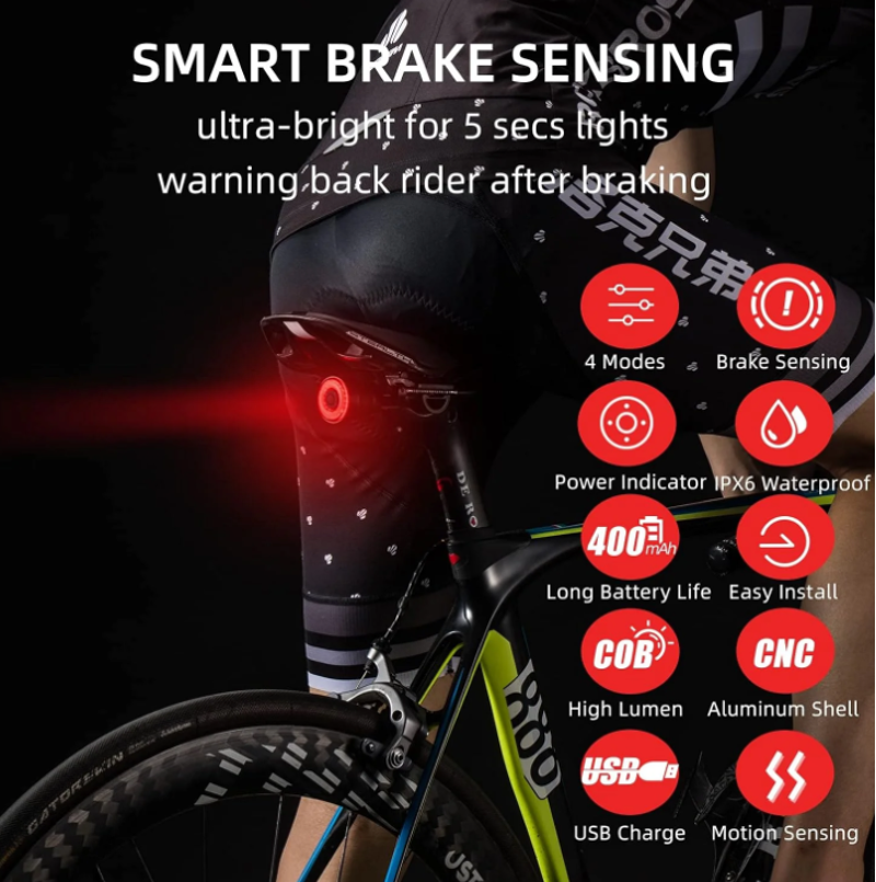 Tail Light Smart USB Rechargeable IPX6 Waterproof-2